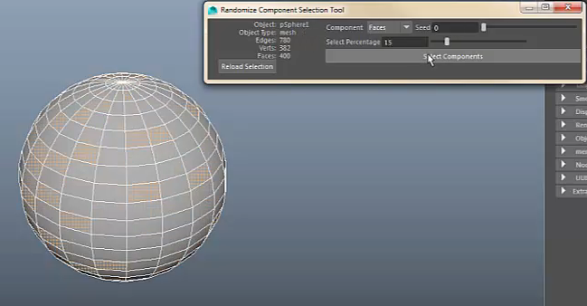 This is a quick tool for selecting random components on a piece of geometry.  I created it using Pyt