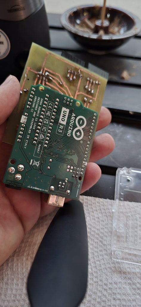Prototype board fitted to the Arduino