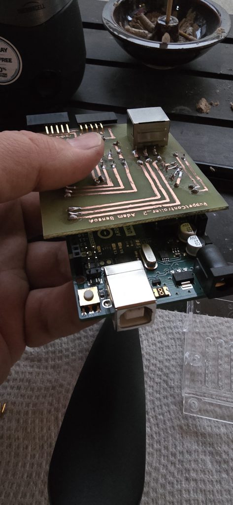 Prototype board fitted to the Arduino